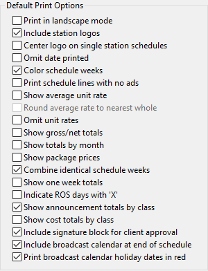 Default Print Options