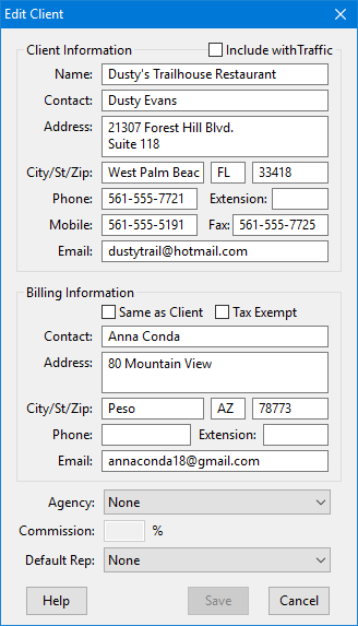 Edit Client Window