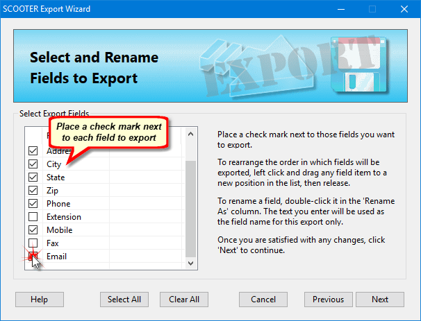 Selecting Fields to Export
